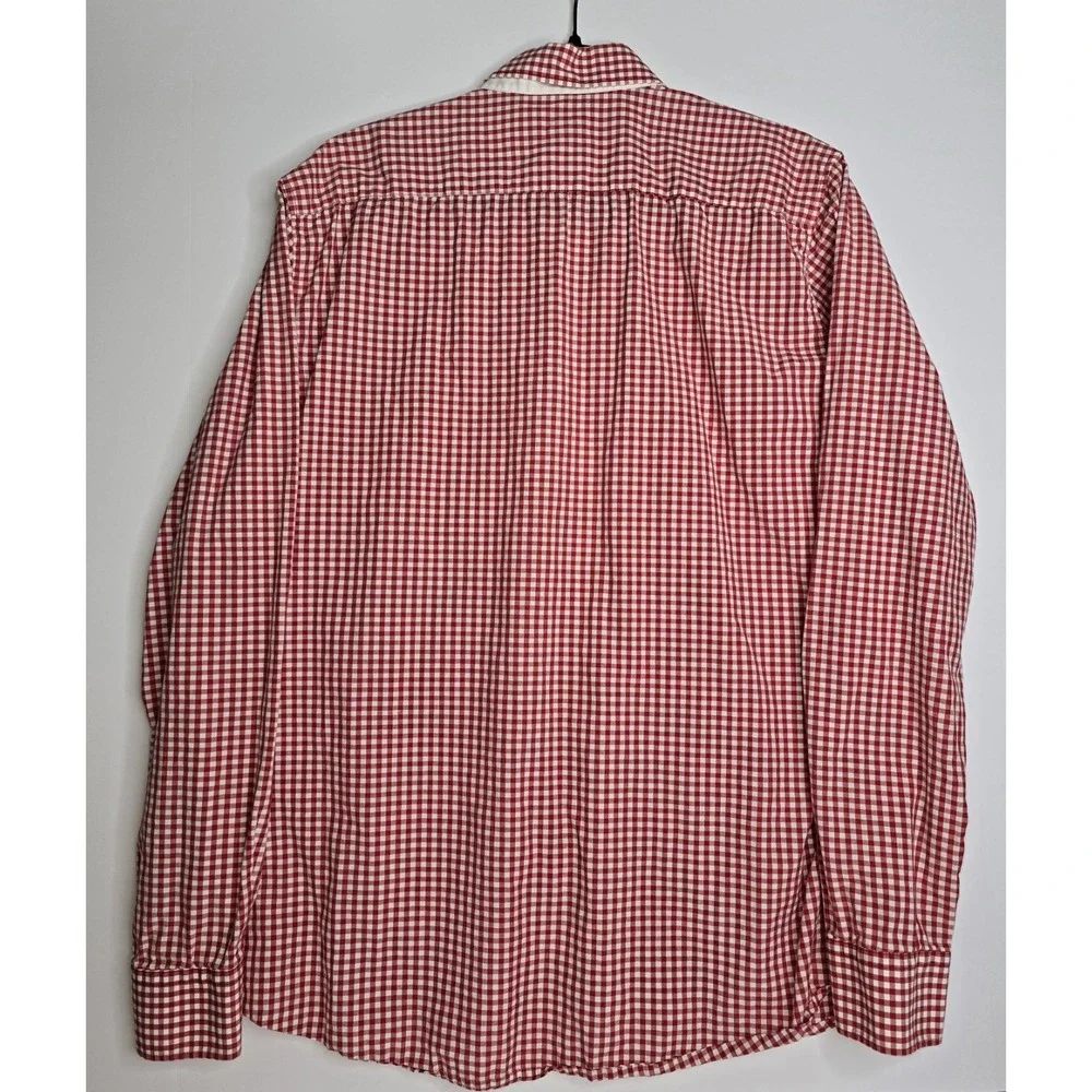 H&M Red and White Plaid dress‎ shirt button down long sleeve SZ: LARGE EUC
